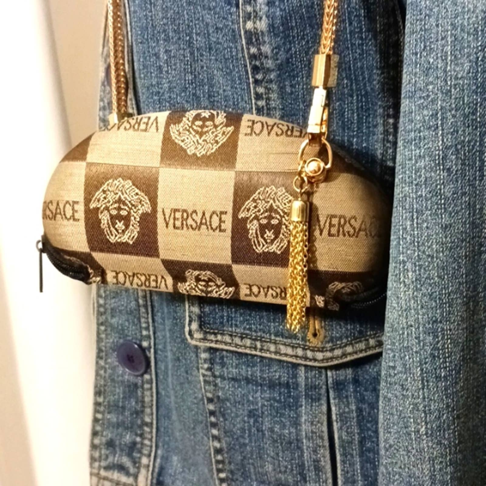 Versace Crossbody Sunglass Bag Crescent Zipper Medusa Monogram Case